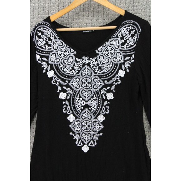 Heimish USA Tunic Dress Womens Medium M Black 3/4 Sleeve Lace Floral Pullover - Picture 3 of 8
